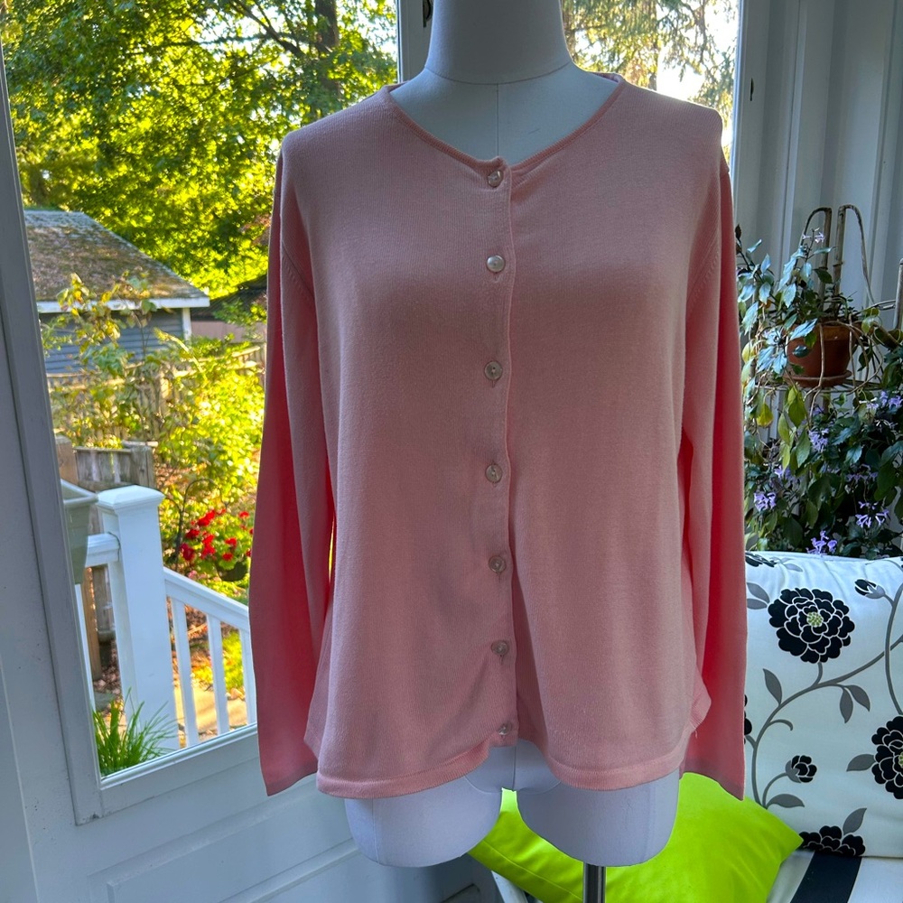 Vintage Talbots Made in Italy Pink Button Up Long Sleeved Cardigan Sweater